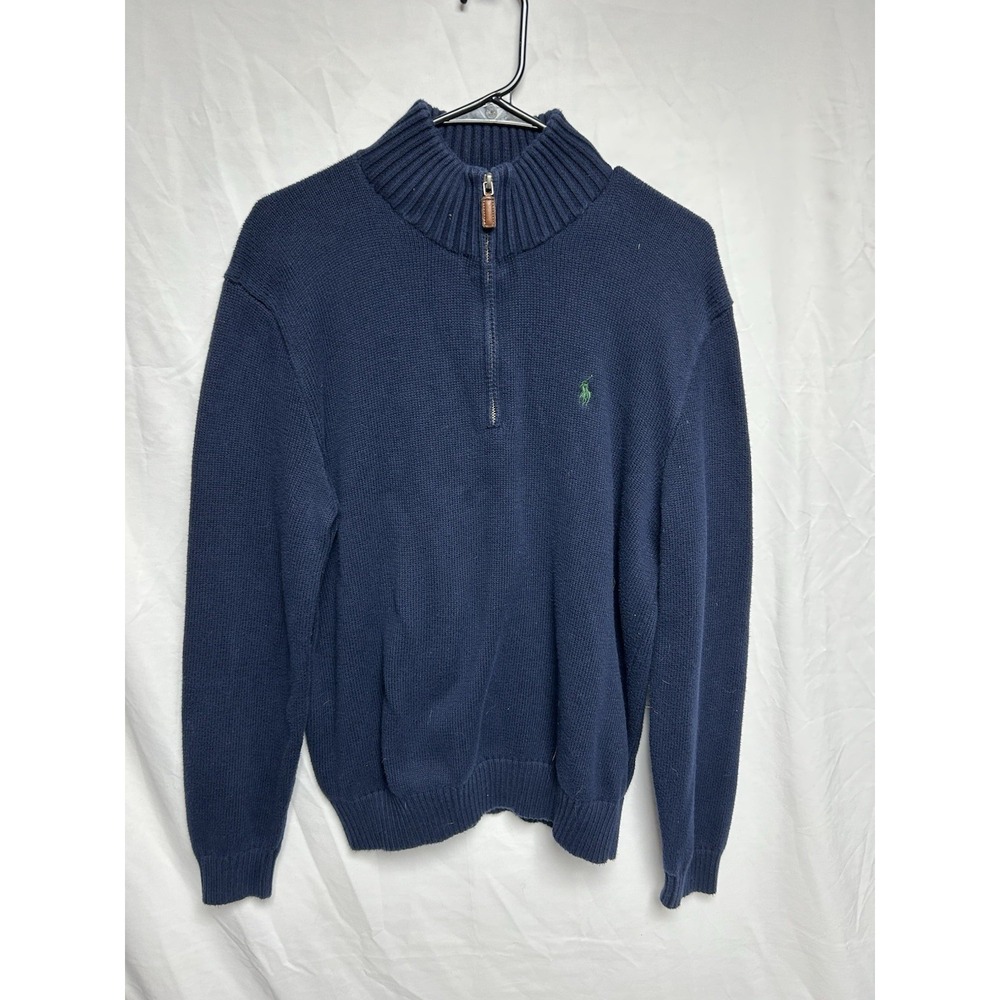 Polo Ralph Lauren Vintage Ribbed 1/4 Zip Mock Knit Sweater Navy Old Money Mens M